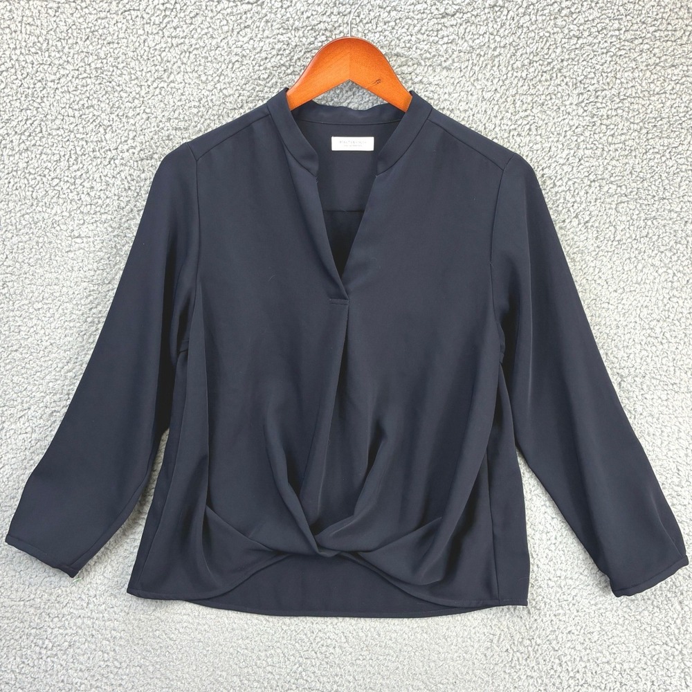 Beauty & Youth United Arrows Blouse Twist Front Womens Medium Navy Blue V-Neck